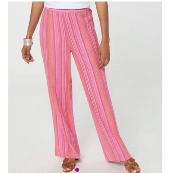 Isaac Mizrahi Live! Pants - Isaac Mizrahi Live! Stripe Linen/Rayon Wide-Leg Pant Pink - Regular